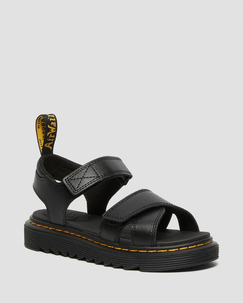 Black Kids\' Dr Martens Junior Vossie Leather Sandals | CA 724JPQ